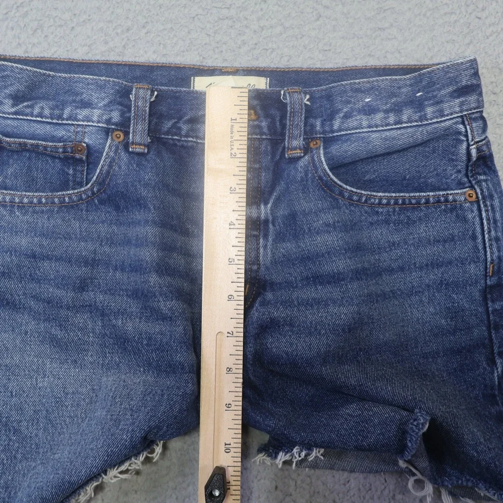 Madewell The Brynn Long Short Blue Denim Raw Hem Button Fly Shorts Womens 26